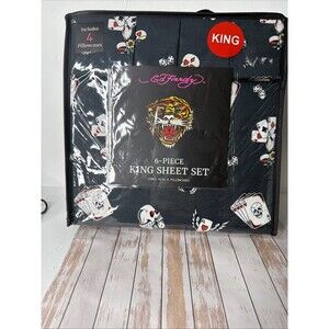 Ed Hardy Tattoo Cards Dice Skull King Sheet Set 6-Piece w/ 4 Pillowcases Sheets